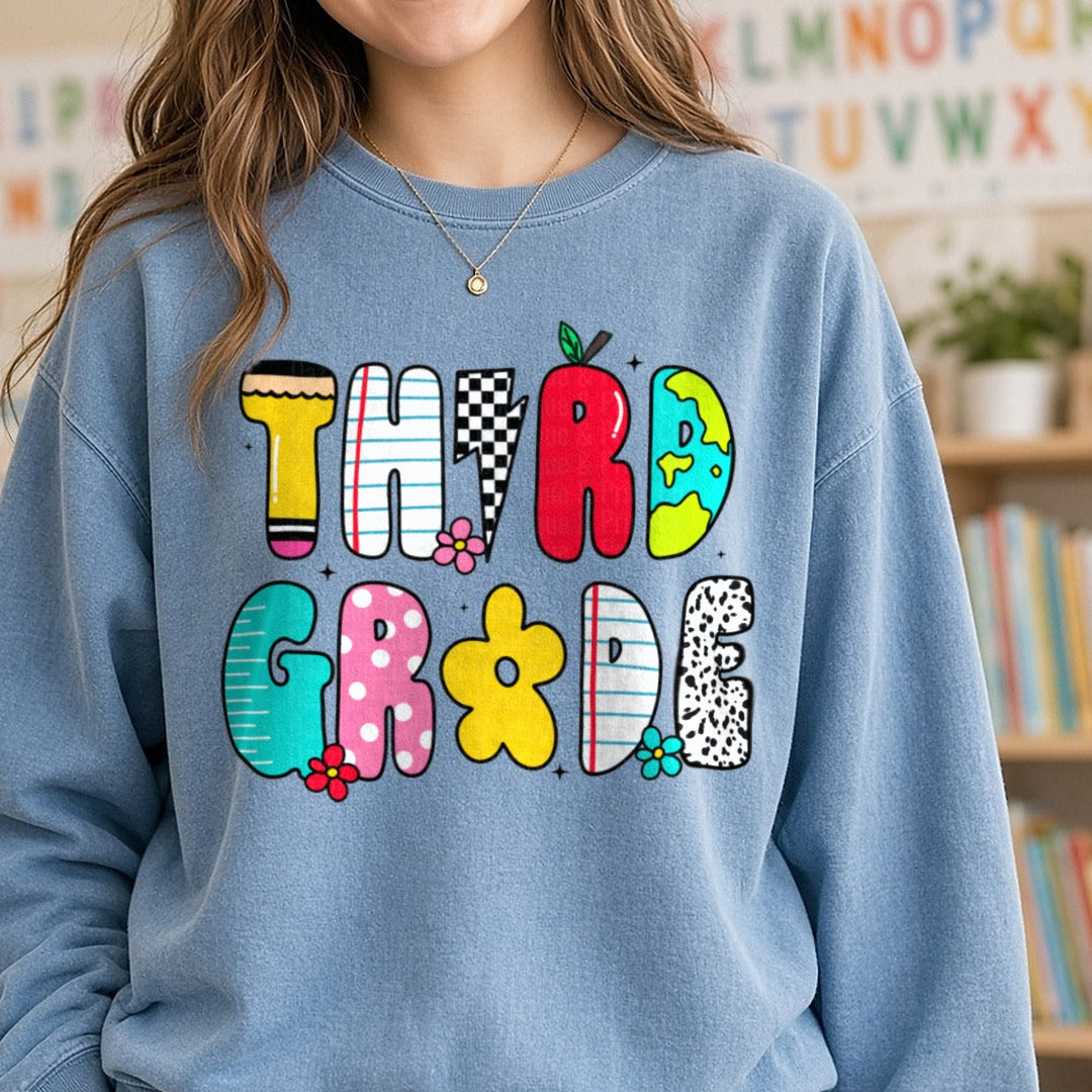 3rd Doodles DTF transfer shown on a Comfort Colors sweatshirt