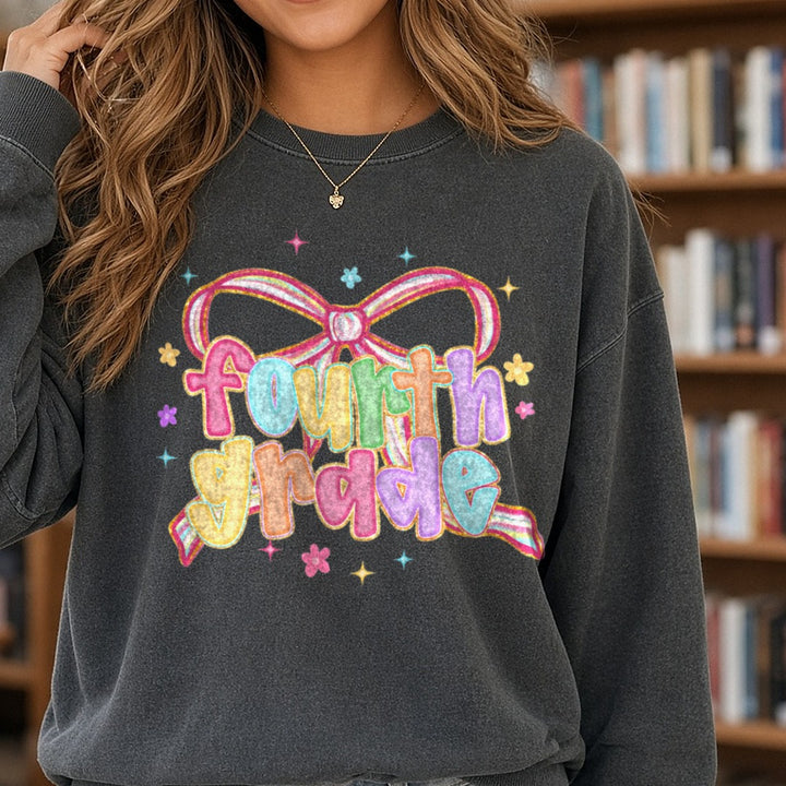 fourthgrade DTF transfer shown on a Comfort Colors sweatshirt