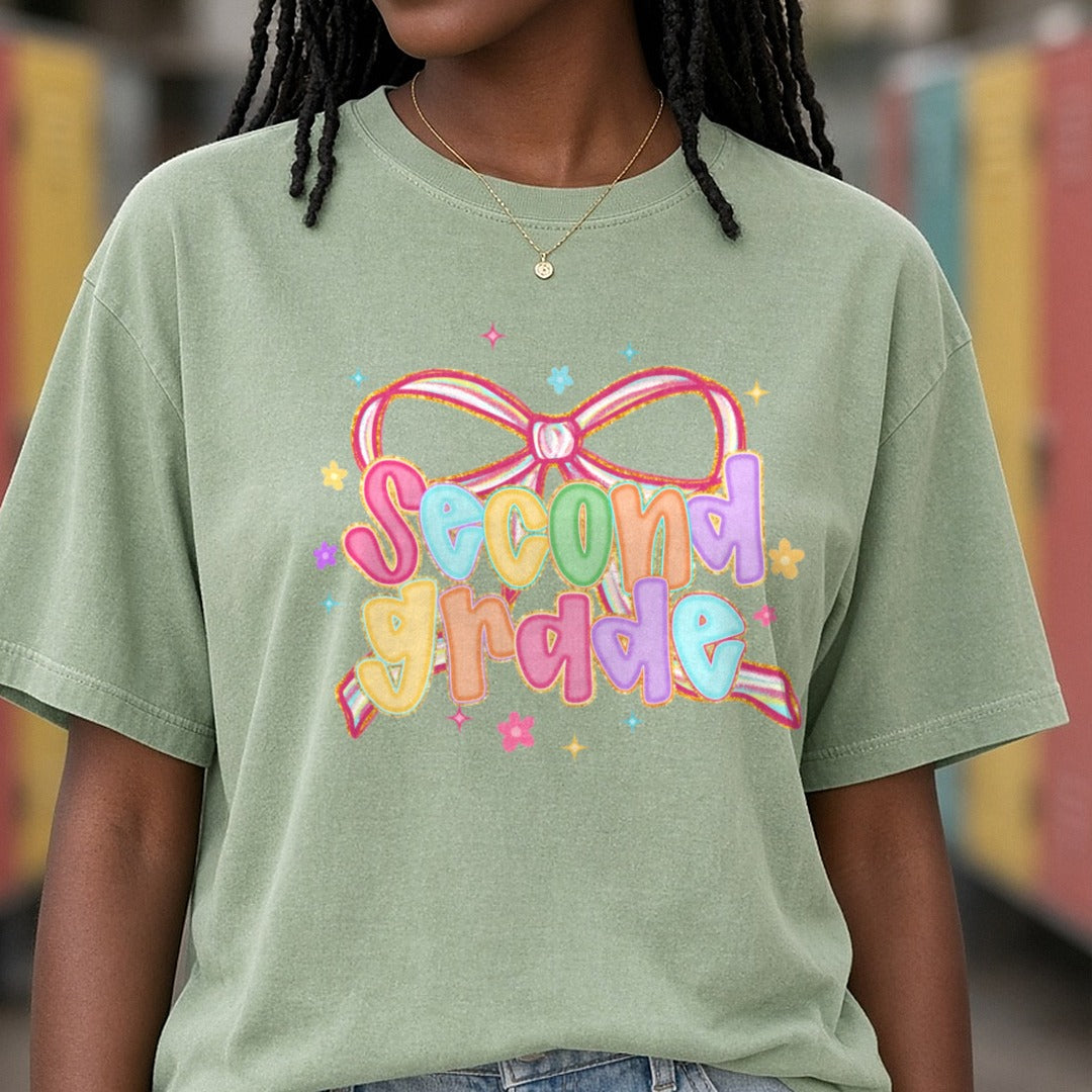 second grade DTF transfer shown on a Comfort Colors tee
