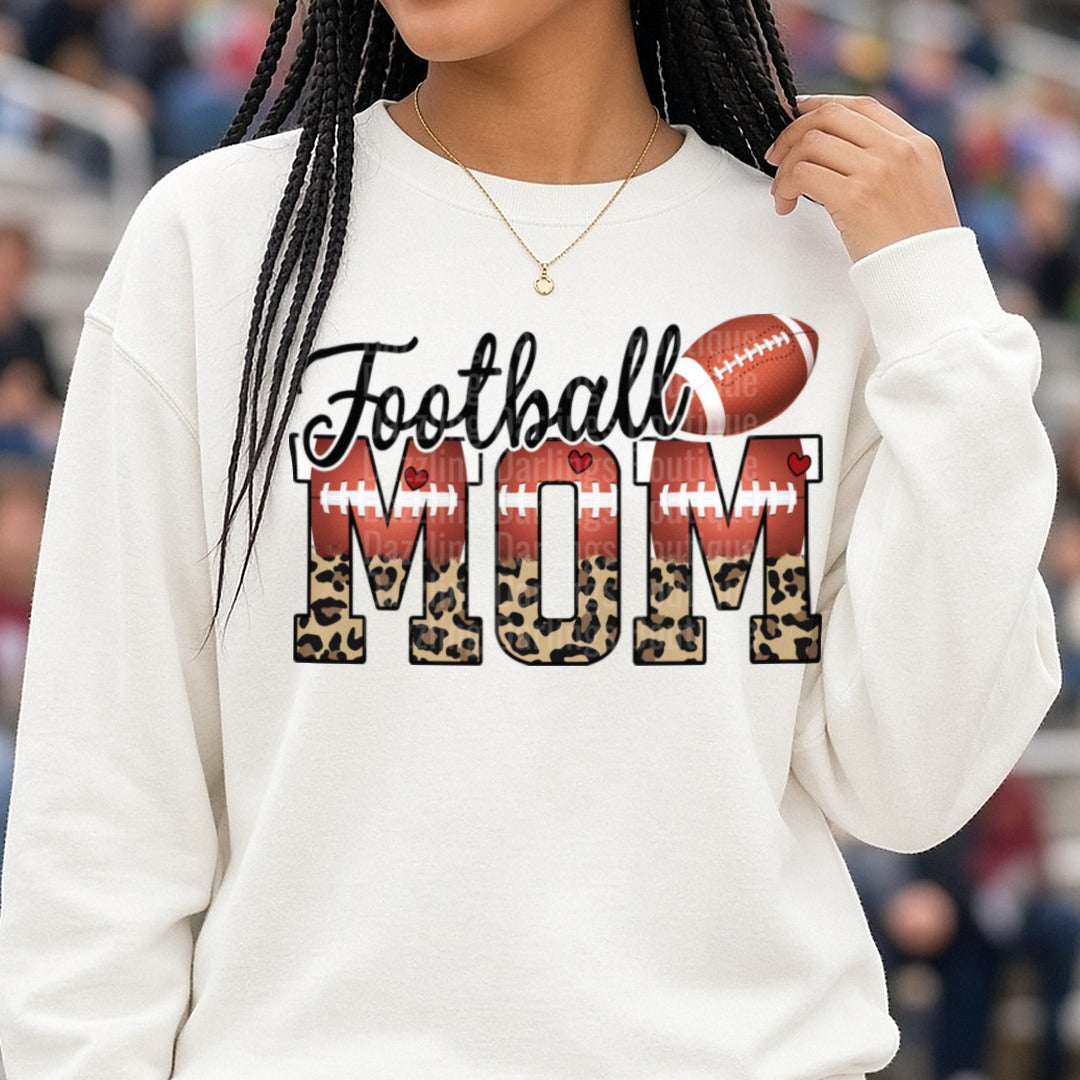 Football Mom DTF transfer shown on a Comfort Colors sweatshirt