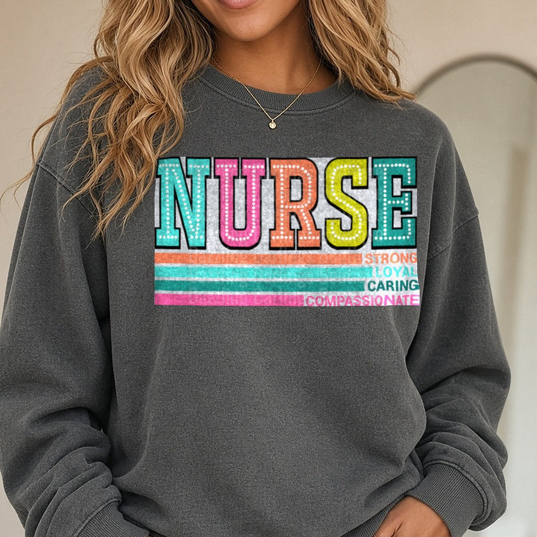 Nurse Retro DTF transfer shown on a Comfort Colors sweatshirt
