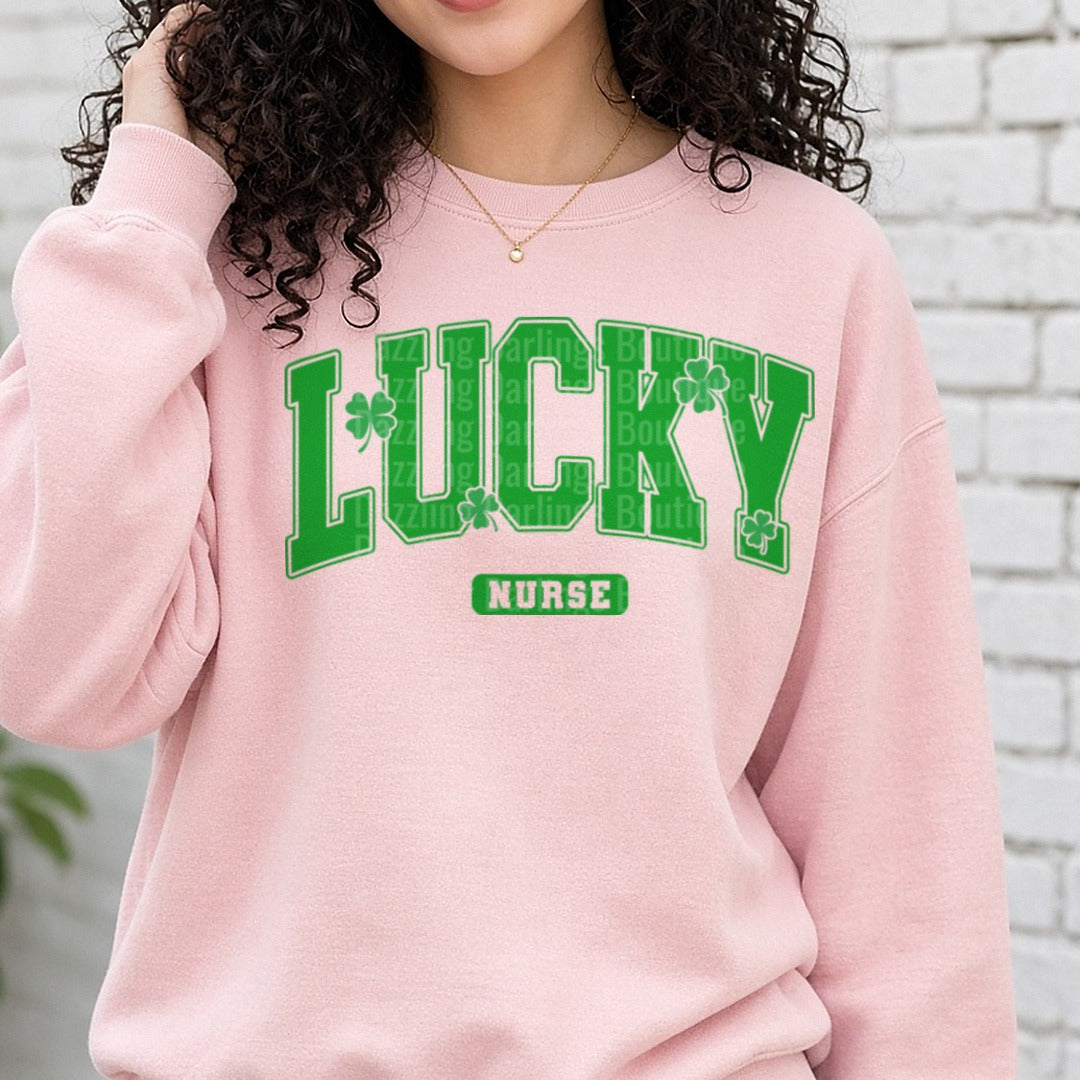 Lucky Nurse DTF transfer shown on a Comfort Colors sweatshirt