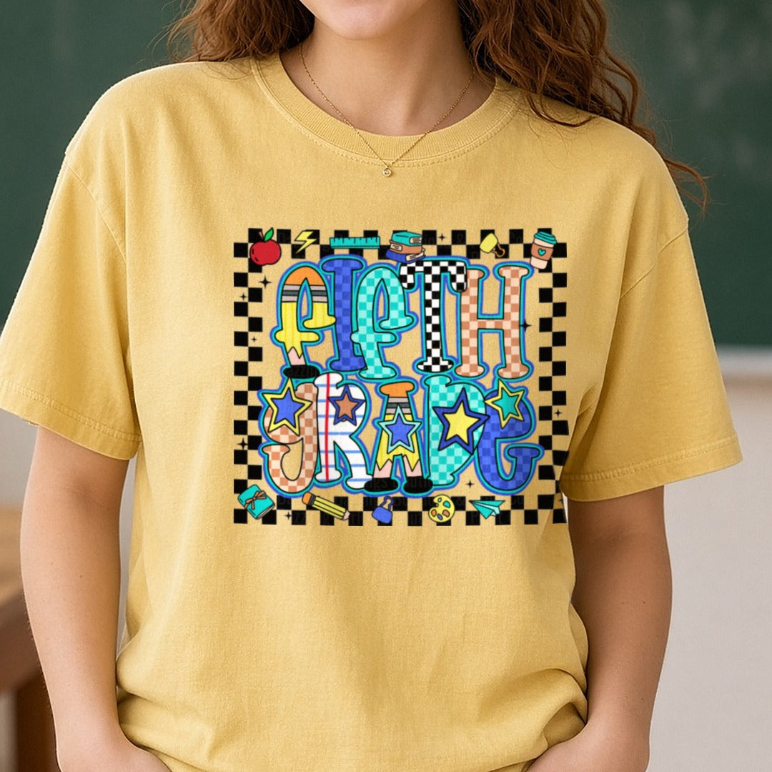 Fifth Grade Retro DTF transfer shown on a Comfort Colors tee