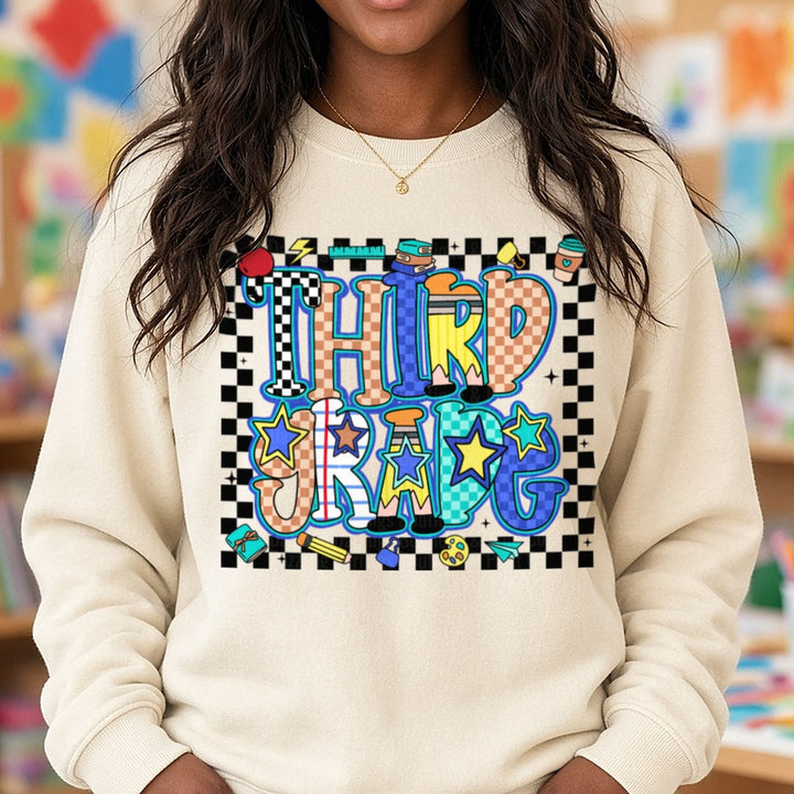 Third Grade Retro DTF transfer shown on a Comfort Colors sweatshirt