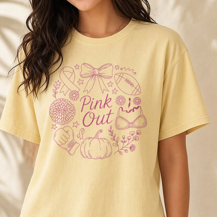 Breast Cancer Awareness Ribbon Coquette Pink Out DTF transfer shown on a Comfort Colors tee
