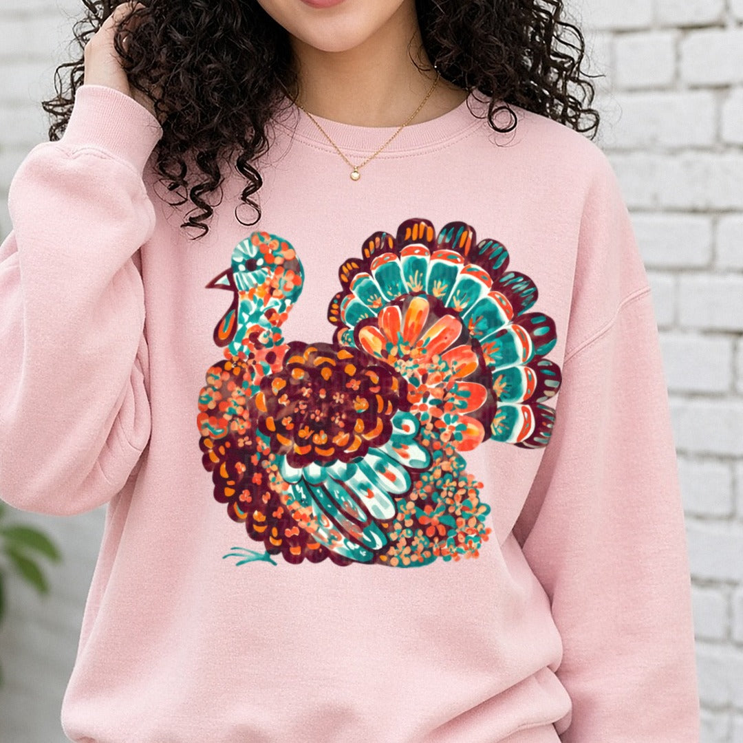 Basic Turkey DTF transfer shown on a Comfort Colors sweatshirt