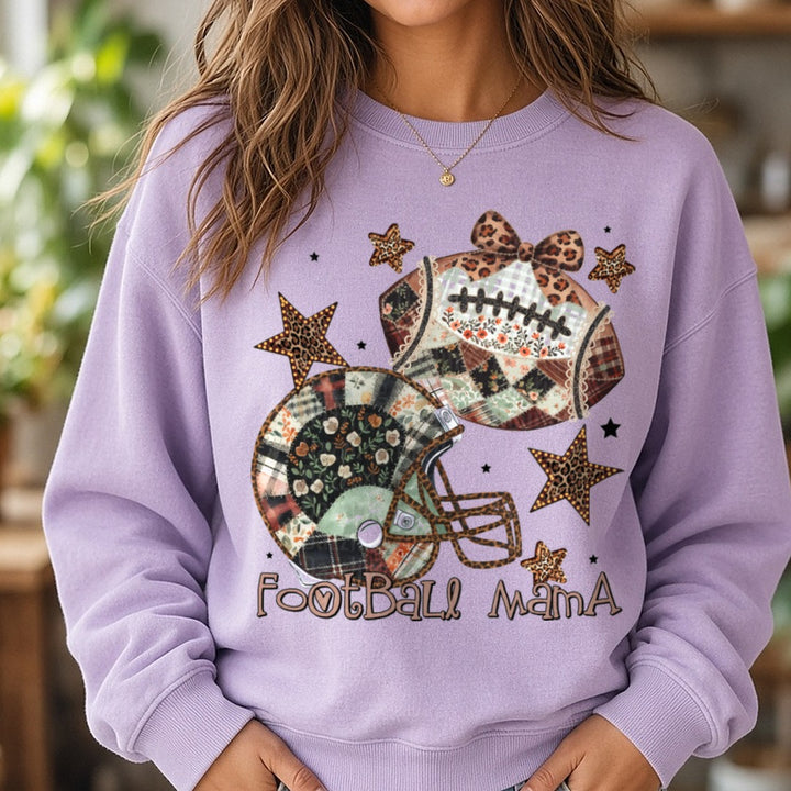 Football Mama DTF transfer shown on a Comfort Colors sweatshirt