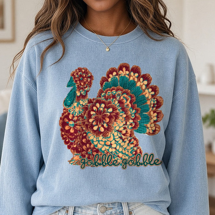 Gobble Gobble DTF transfer shown on a Comfort Colors sweatshirt
