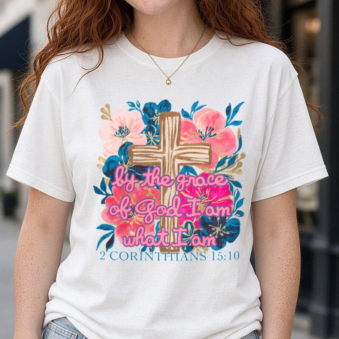 By The Grace Of God DTF transfer shown on a Comfort Colors tee
