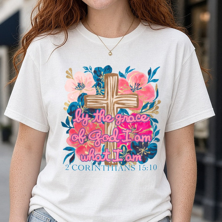 By The Grace Of God DTF transfer shown on a Comfort Colors tee
