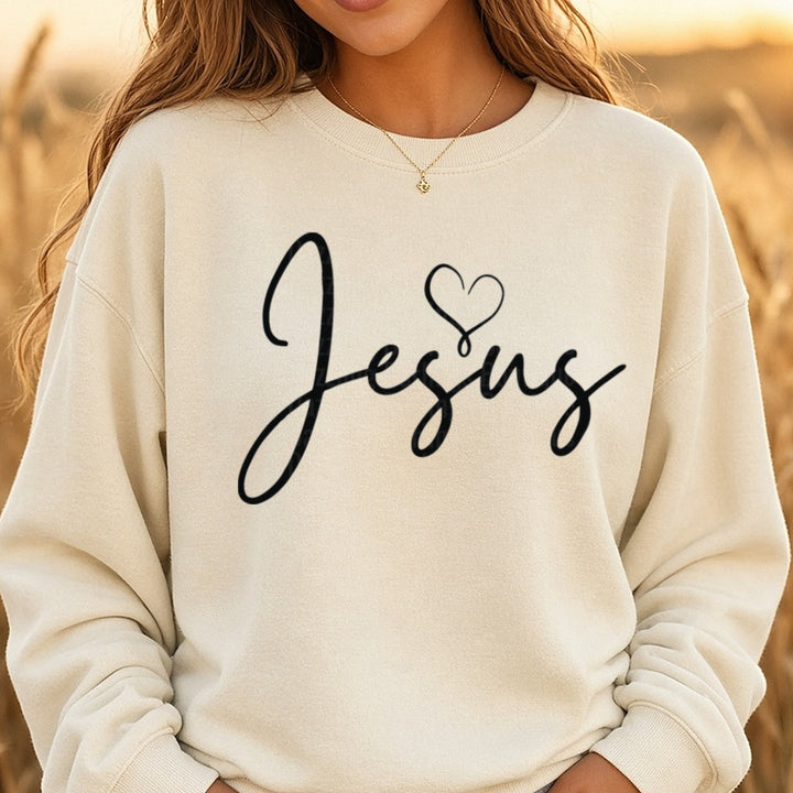 Jesus DTF transfer shown on a Comfort Colors sweatshirt