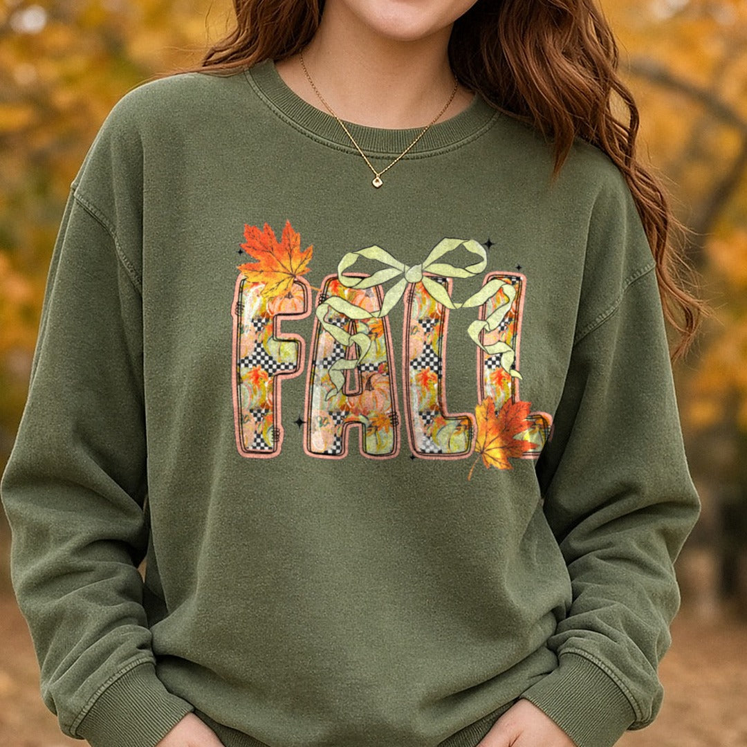 Fall DTF transfer shown on a Comfort Colors sweatshirt