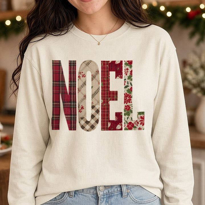 Noel Christmas DTF transfer shown on a Comfort Colors long sleeve tee