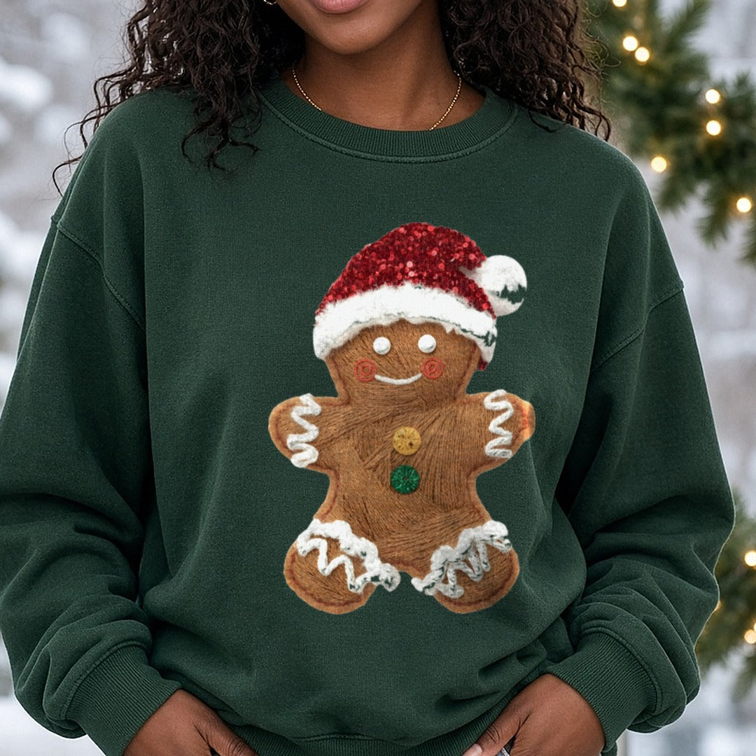 Gingerbread Yarn DTF transfer shown on a Comfort Colors sweatshirt