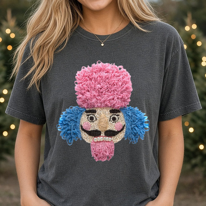 NUTCRACKER PINK BLUE PEARLS - Copy DTF transfer shown on a Comfort Colors tee