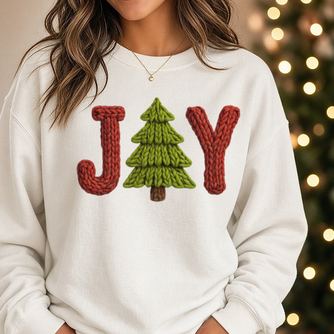 Crochet Joy Green and Red DTF transfer shown on a Comfort Colors sweatshirt