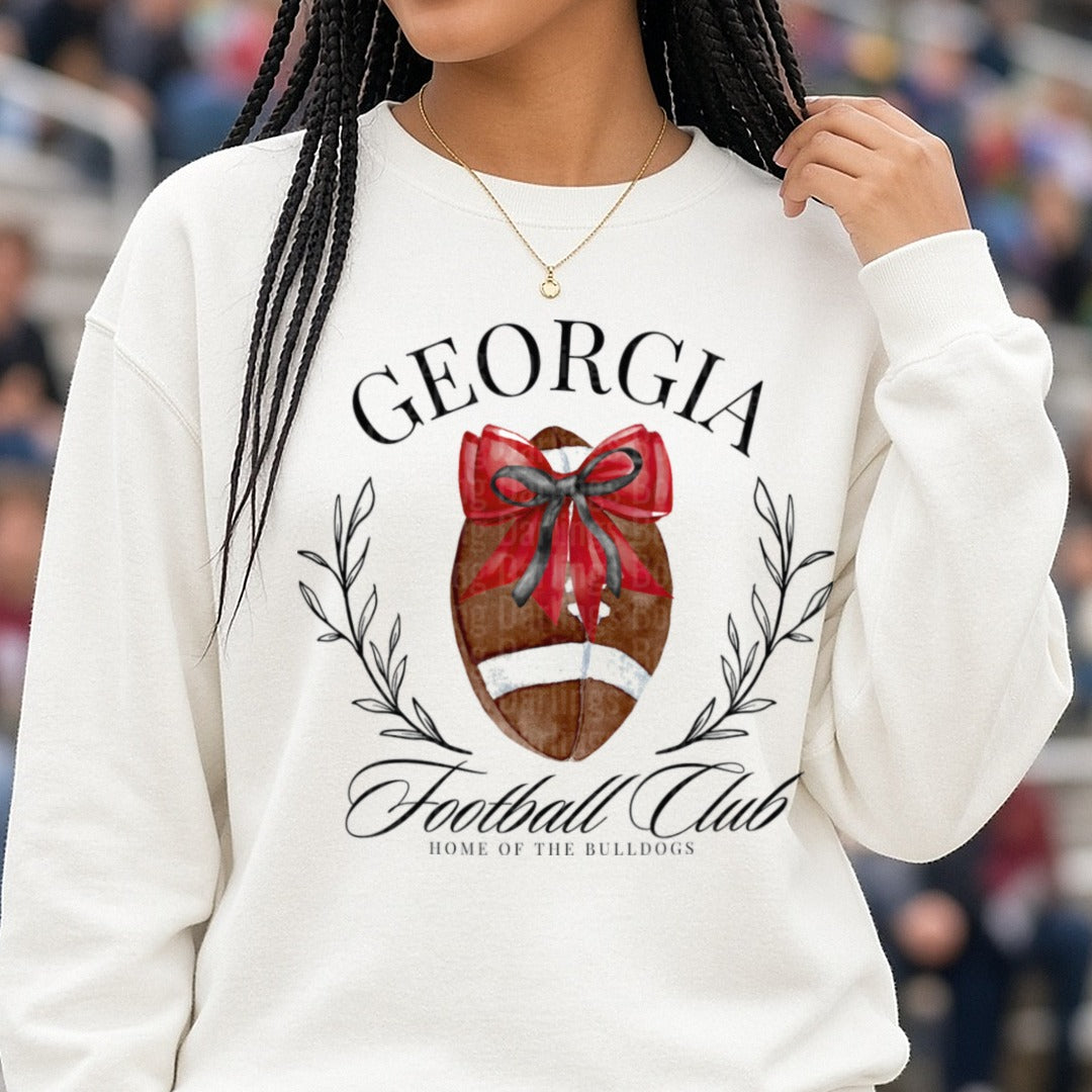 georgia football club DTF transfer shown on a Comfort Colors sweatshirt