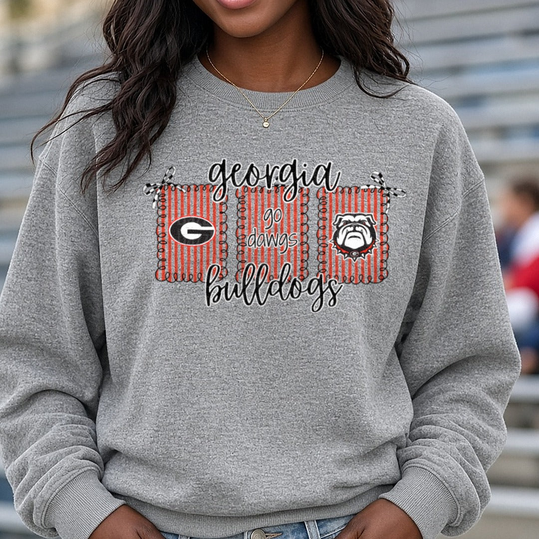 georgia bulldogs stripe DTF transfer shown on a Comfort Colors sweatshirt