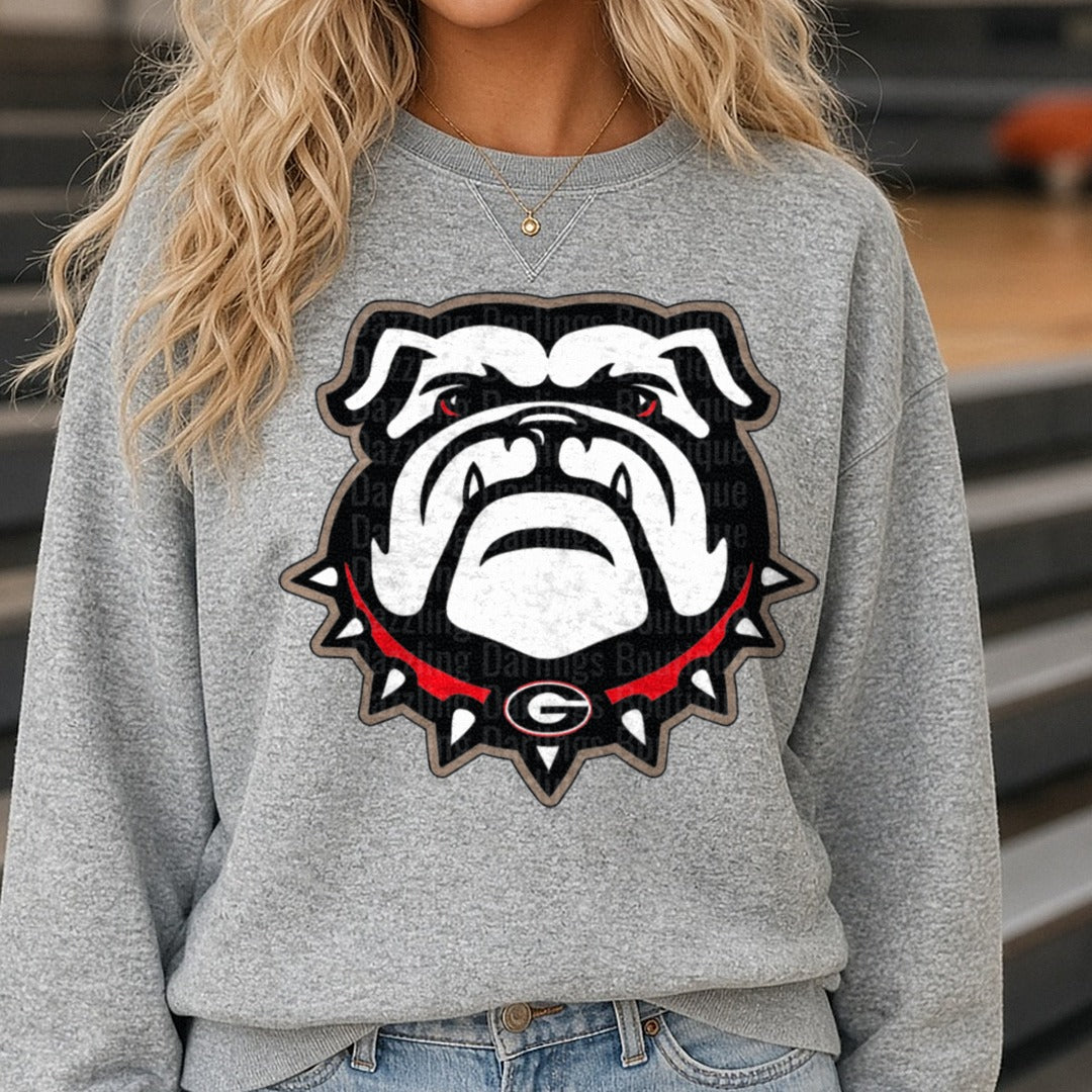 georgia bulldog red camo pocket DTF transfer shown on a Comfort Colors sweatshirt