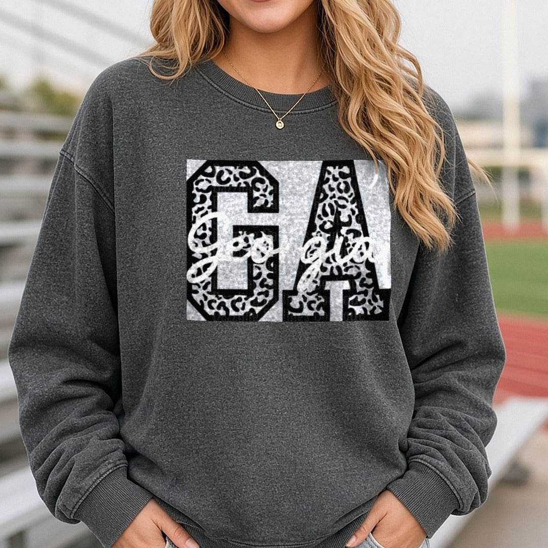 georgia black cheetah DTF transfer shown on a Comfort Colors sweatshirt