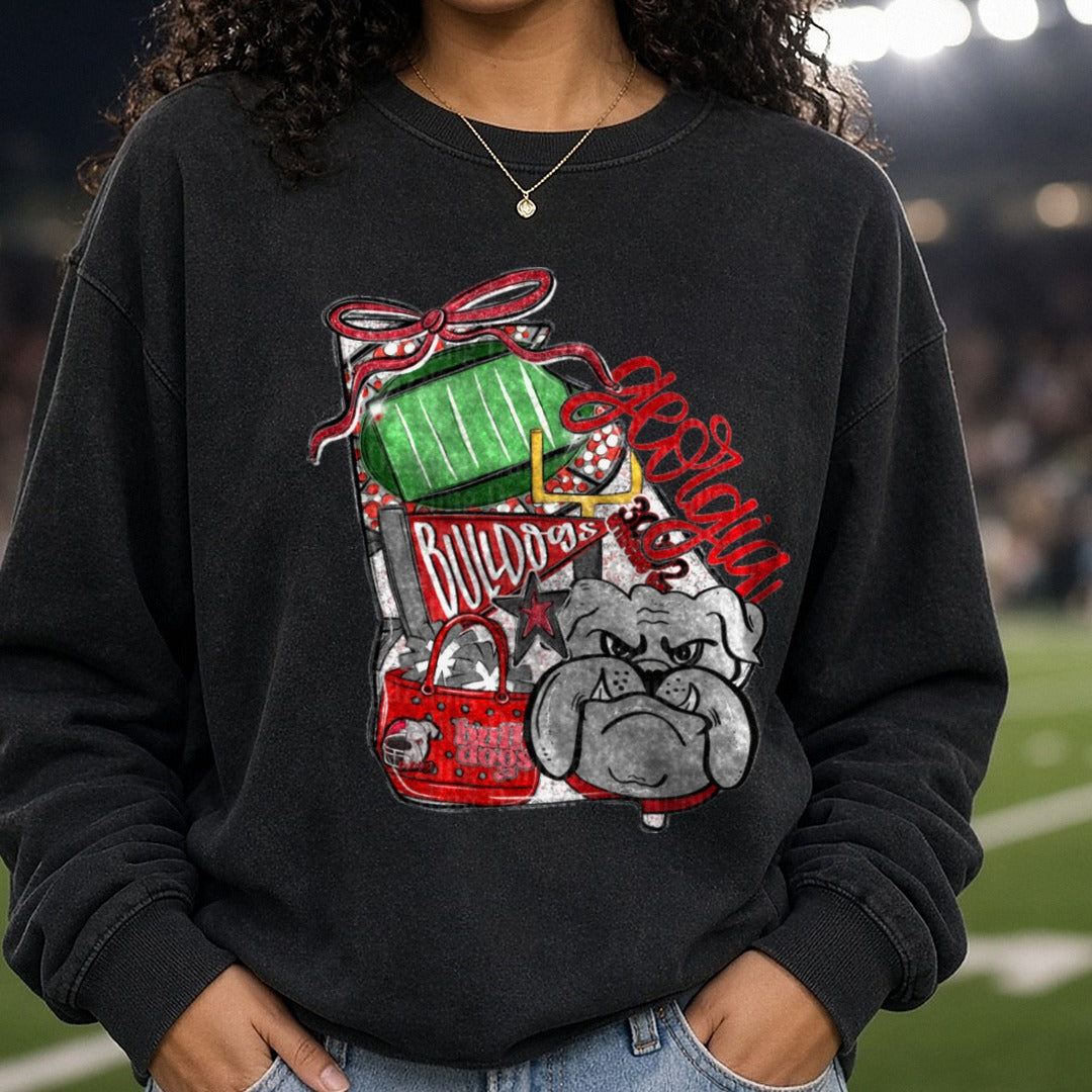Georgia Bulldogs state DTF transfer shown on a Comfort Colors sweatshirt