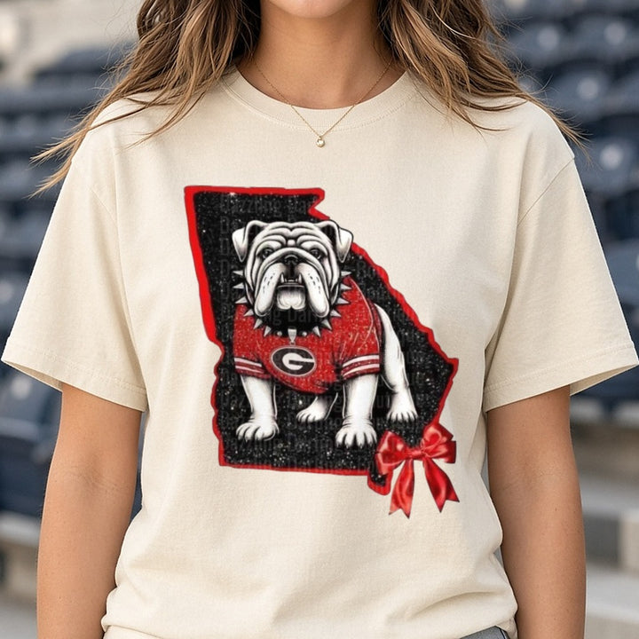 Georgia State with Big Bulldog DTF transfer shown on a Comfort Colors tee