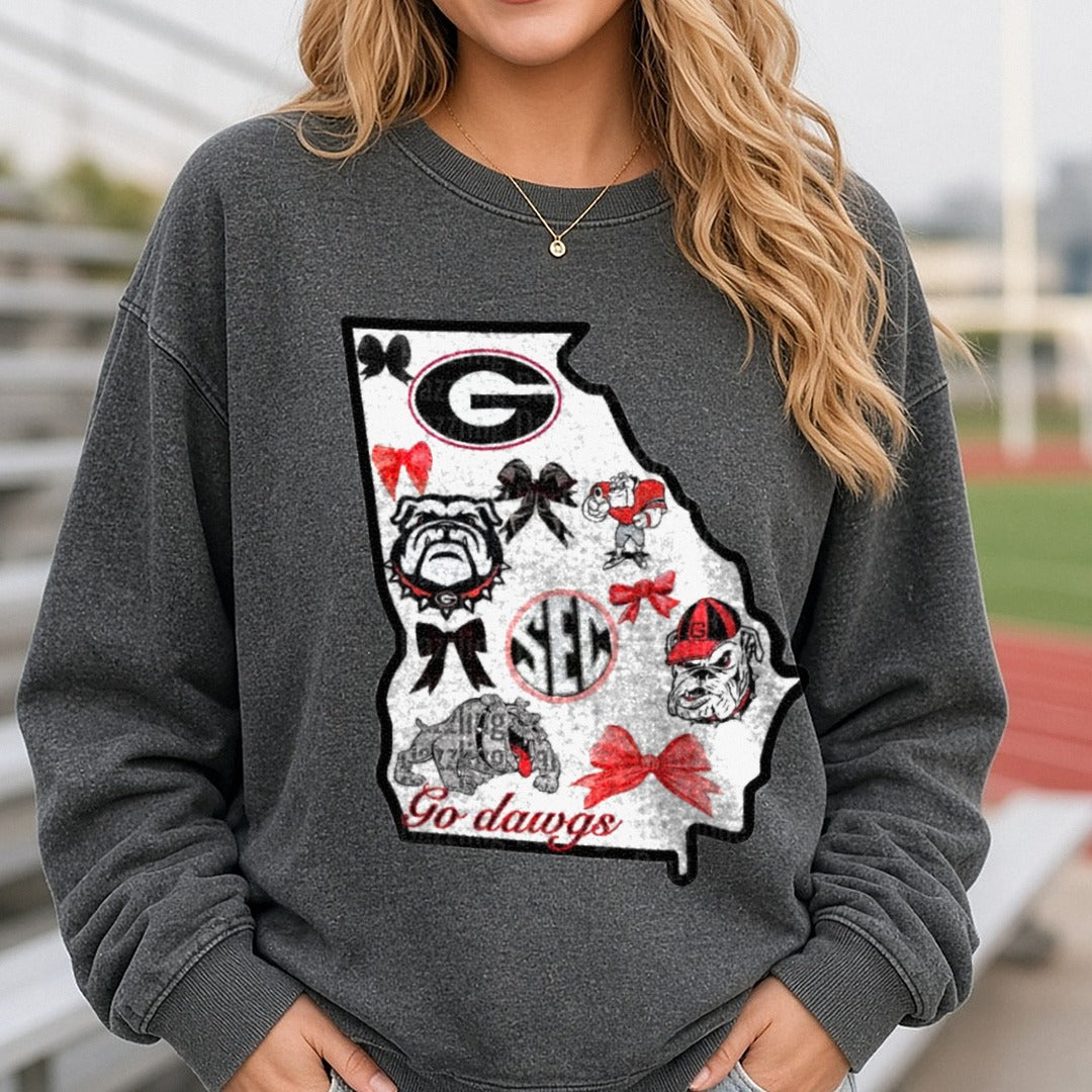 Georgia State Bulldogs Symbols DTF transfer shown on a Comfort Colors sweatshirt