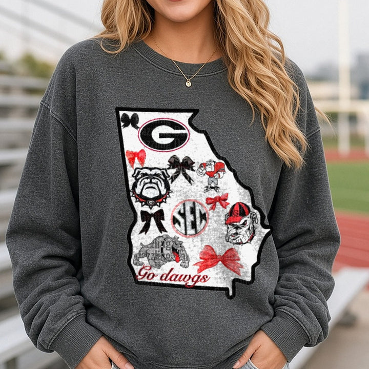 Georgia State Bulldogs Symbols DTF transfer shown on a Comfort Colors sweatshirt