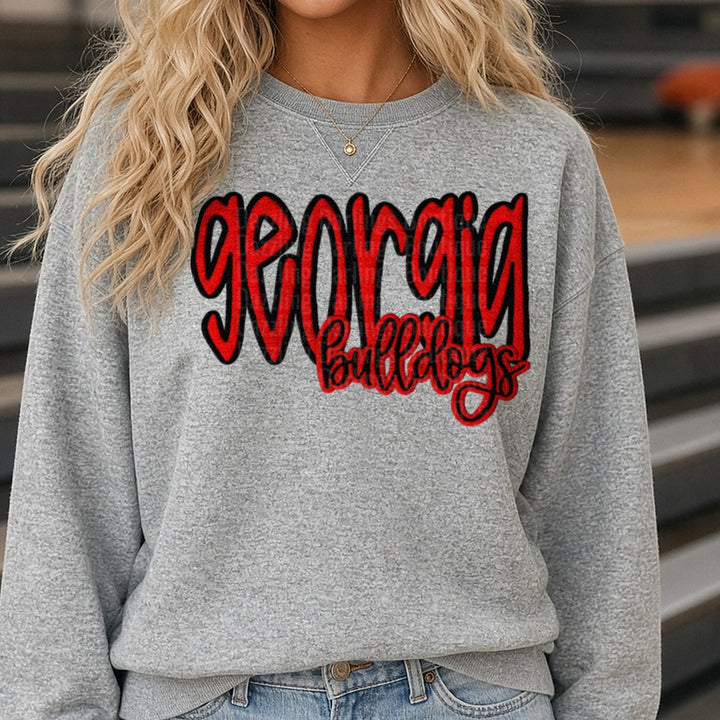 Georgia Bulldogs DTF transfer shown on a Comfort Colors sweatshirt