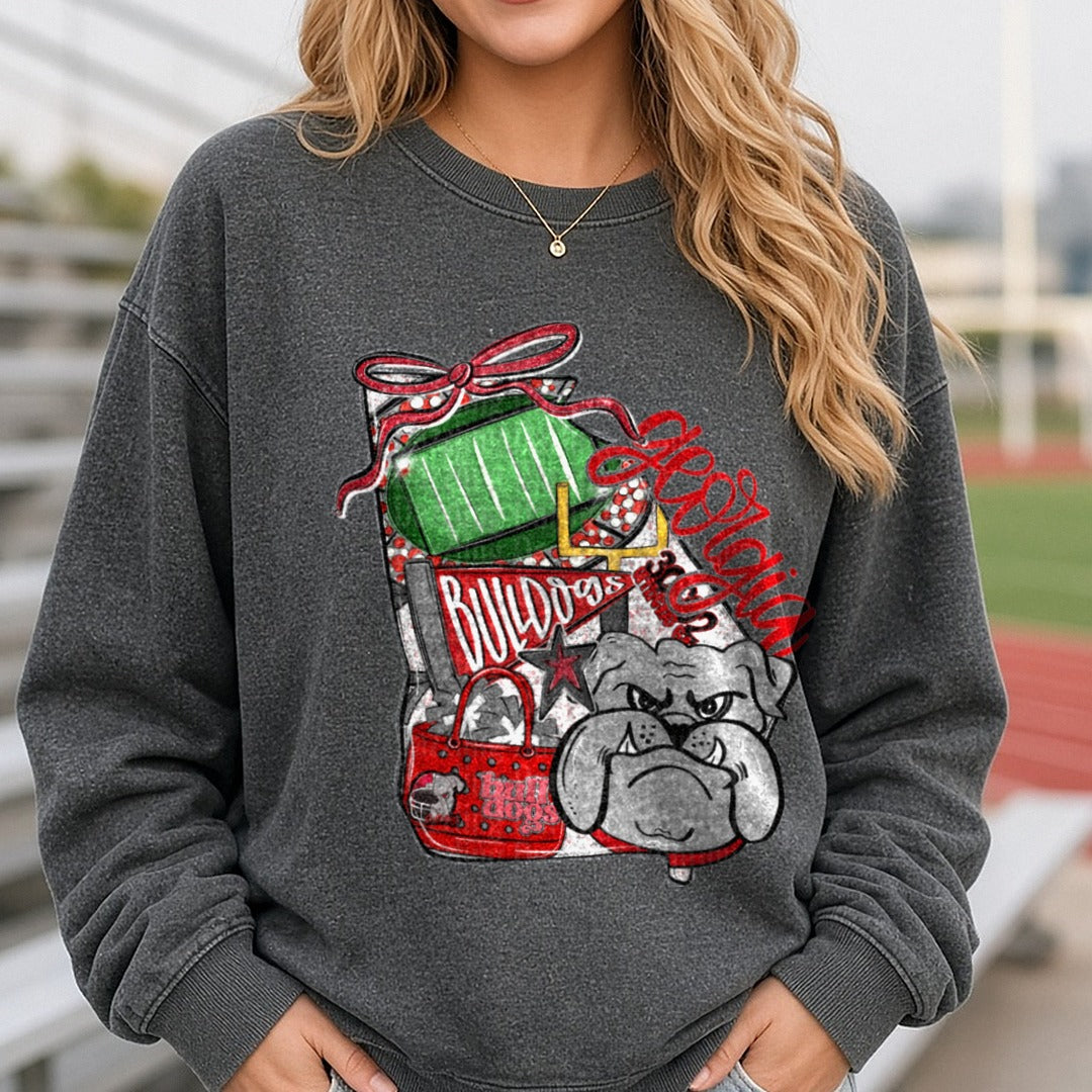 Georgia Bulldogs State DTF transfer shown on a Comfort Colors sweatshirt