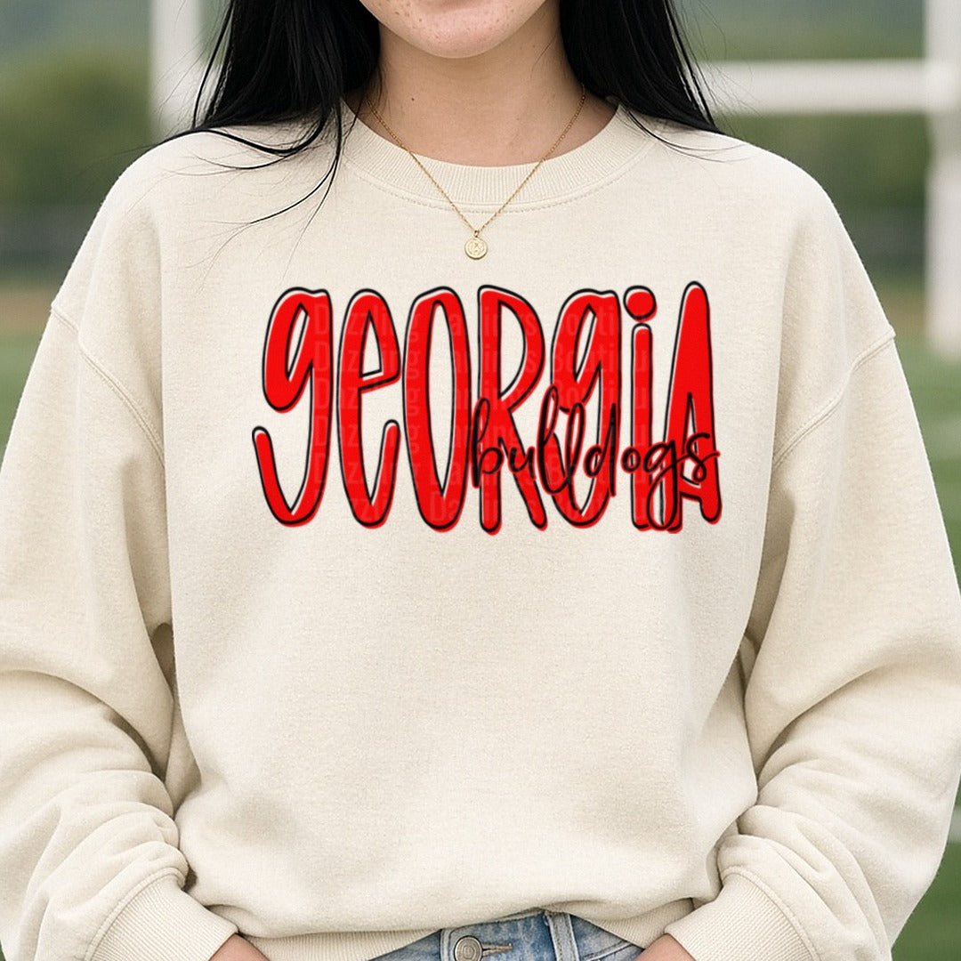 Georgia Bulldog DTF transfer shown on a Comfort Colors sweatshirt
