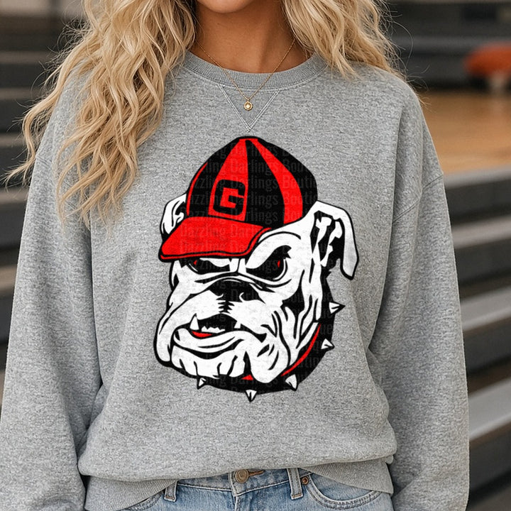 Uga Bulldog DTF transfer shown on a Comfort Colors sweatshirt