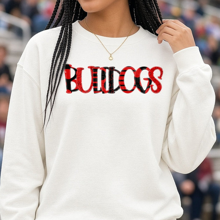 Bulldogs DTF transfer shown on a Comfort Colors sweatshirt