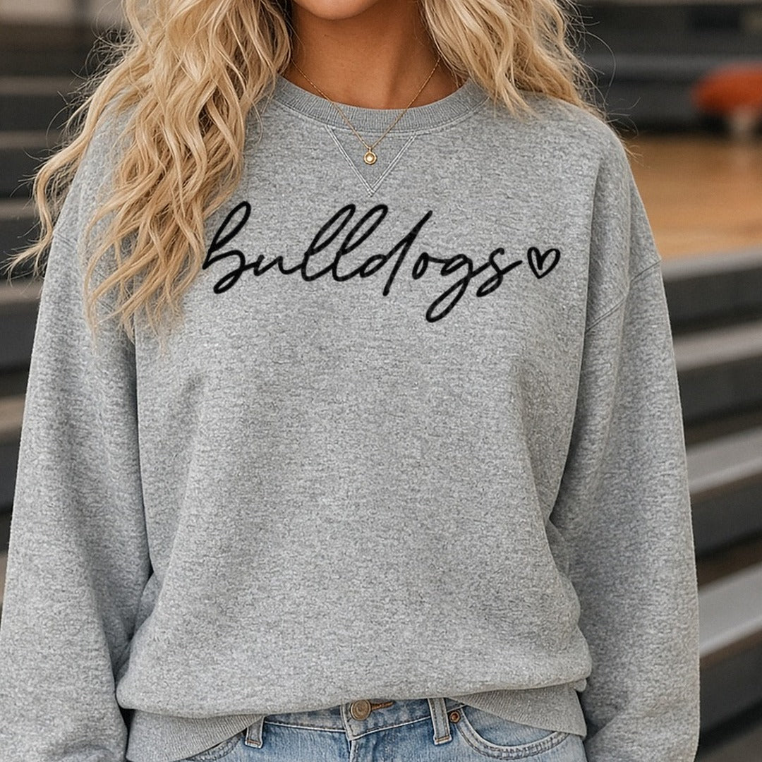 Bulldogs Heart DTF transfer shown on a Comfort Colors sweatshirt
