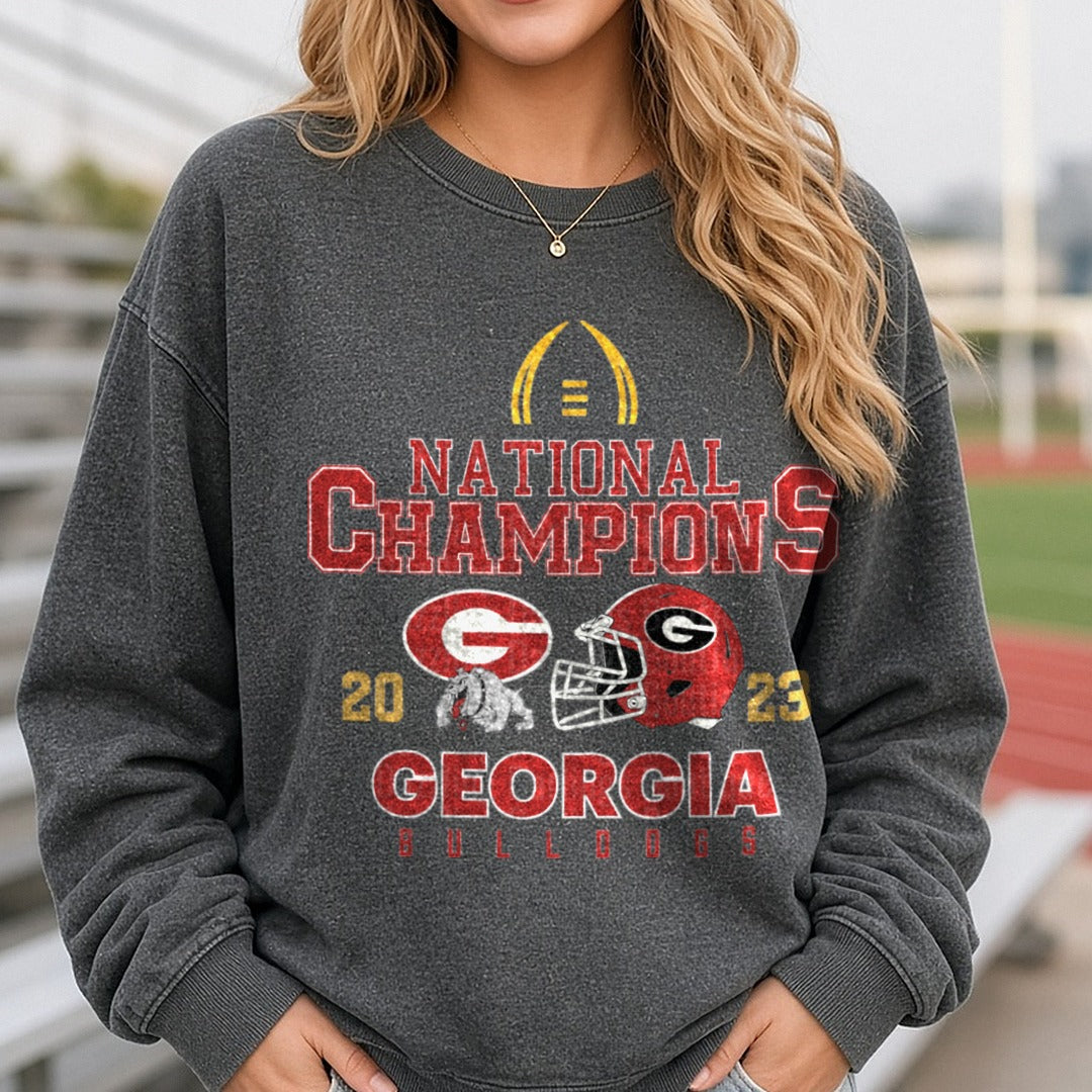 Georgia National Champions DTF transfer shown on a Comfort Colors sweatshirt