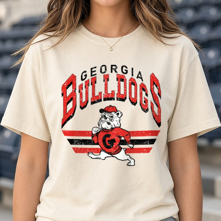 Georgia Bulldogs Retro DTF transfer shown on a Comfort Colors tee