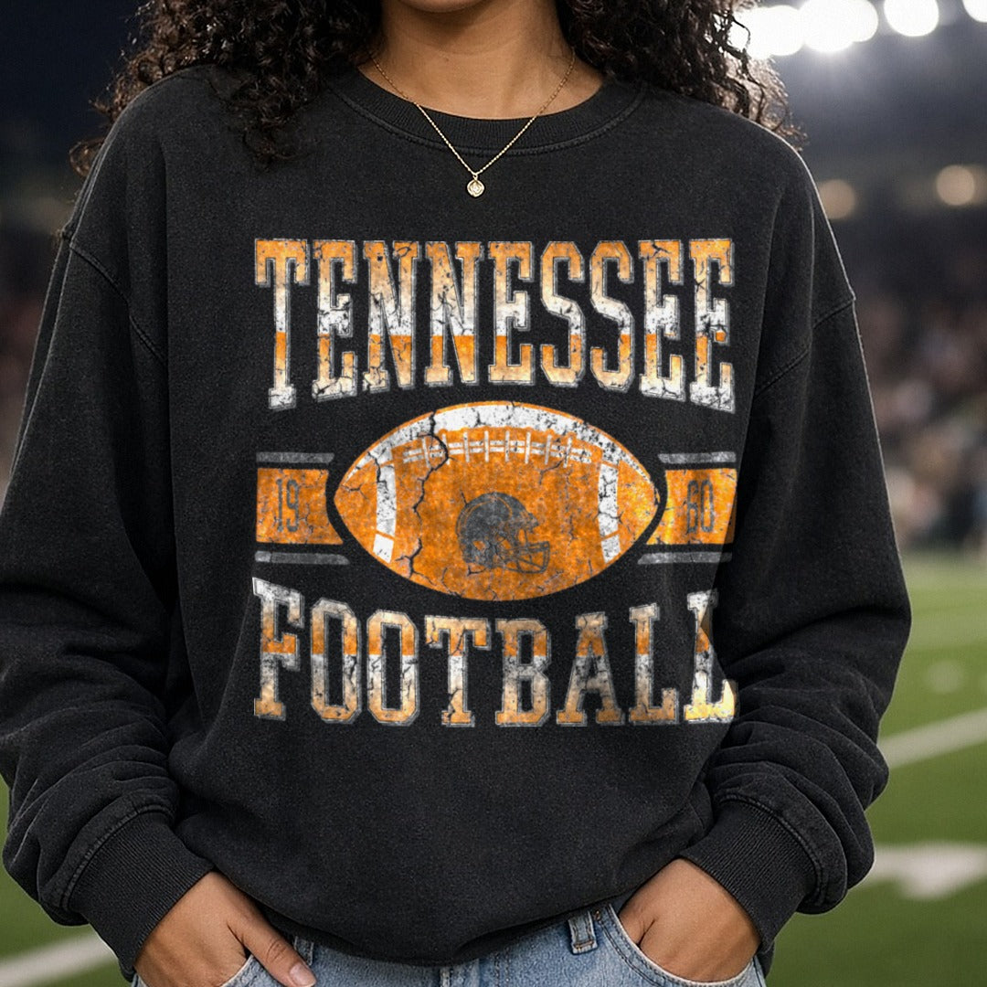 Tennessee Football Distressed DTF transfer shown on a Comfort Colors sweatshirt