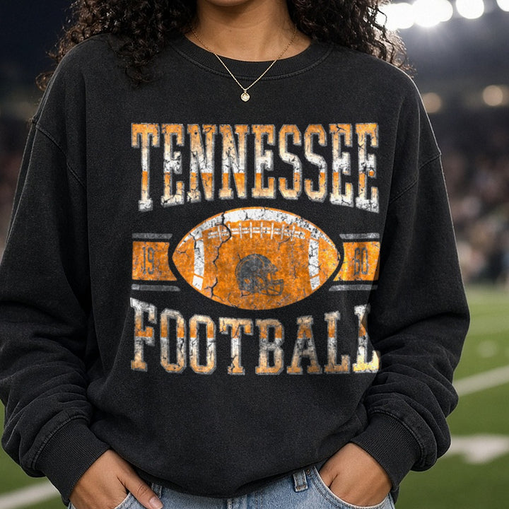 Tennessee Football Distressed DTF transfer shown on a Comfort Colors sweatshirt