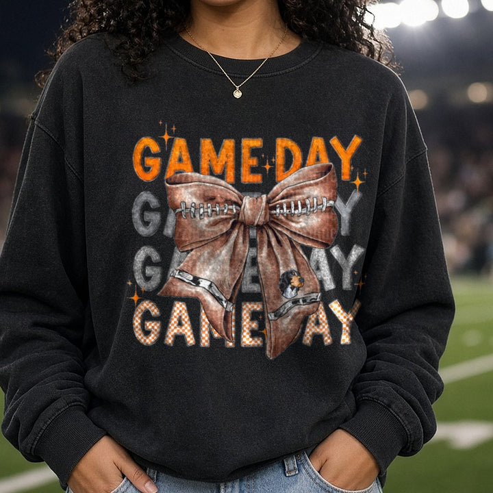 Game Day Stacked Tennessee DTF transfer shown on a Comfort Colors sweatshirt
