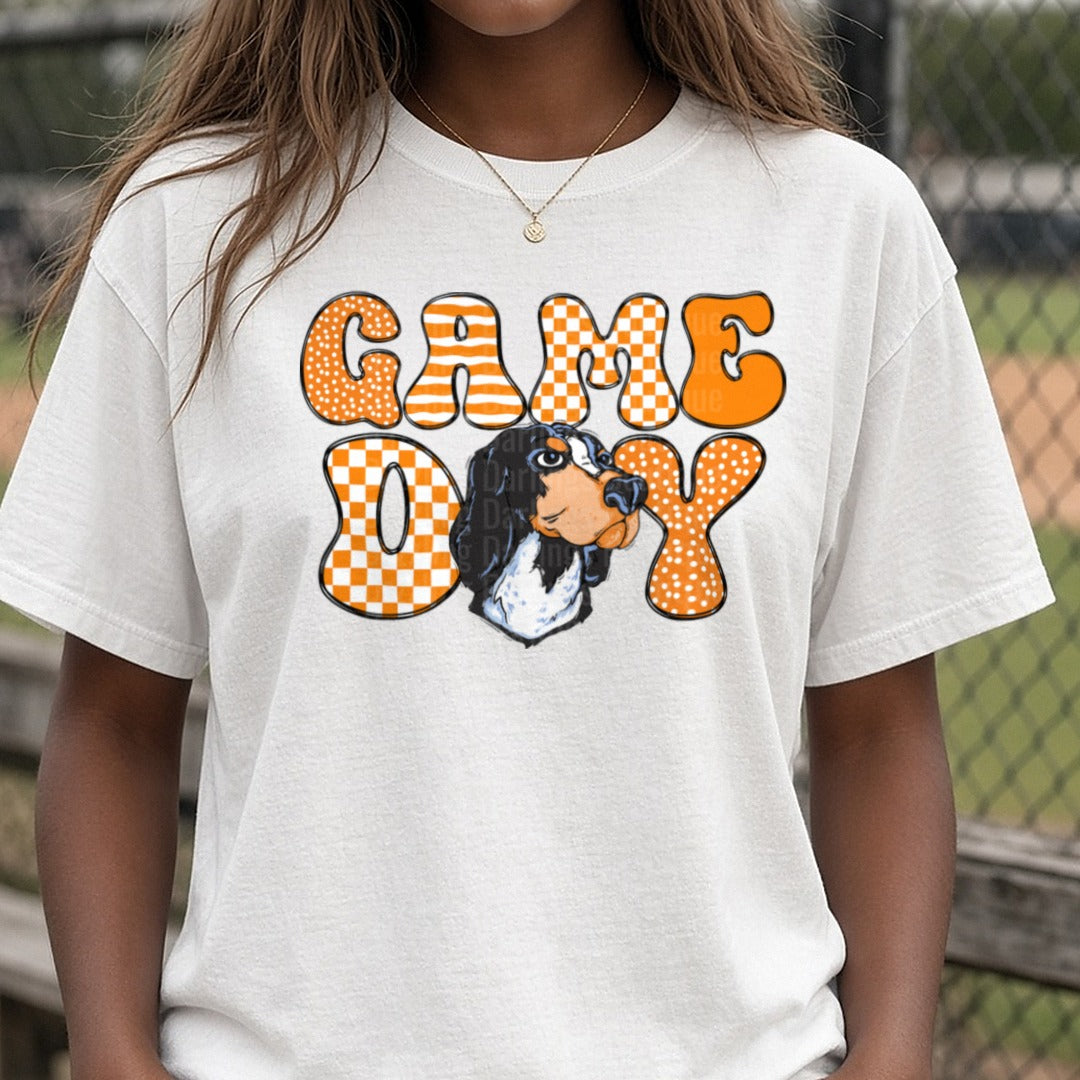 Game Day Tennessee Dog DTF transfer shown on a Comfort Colors tee