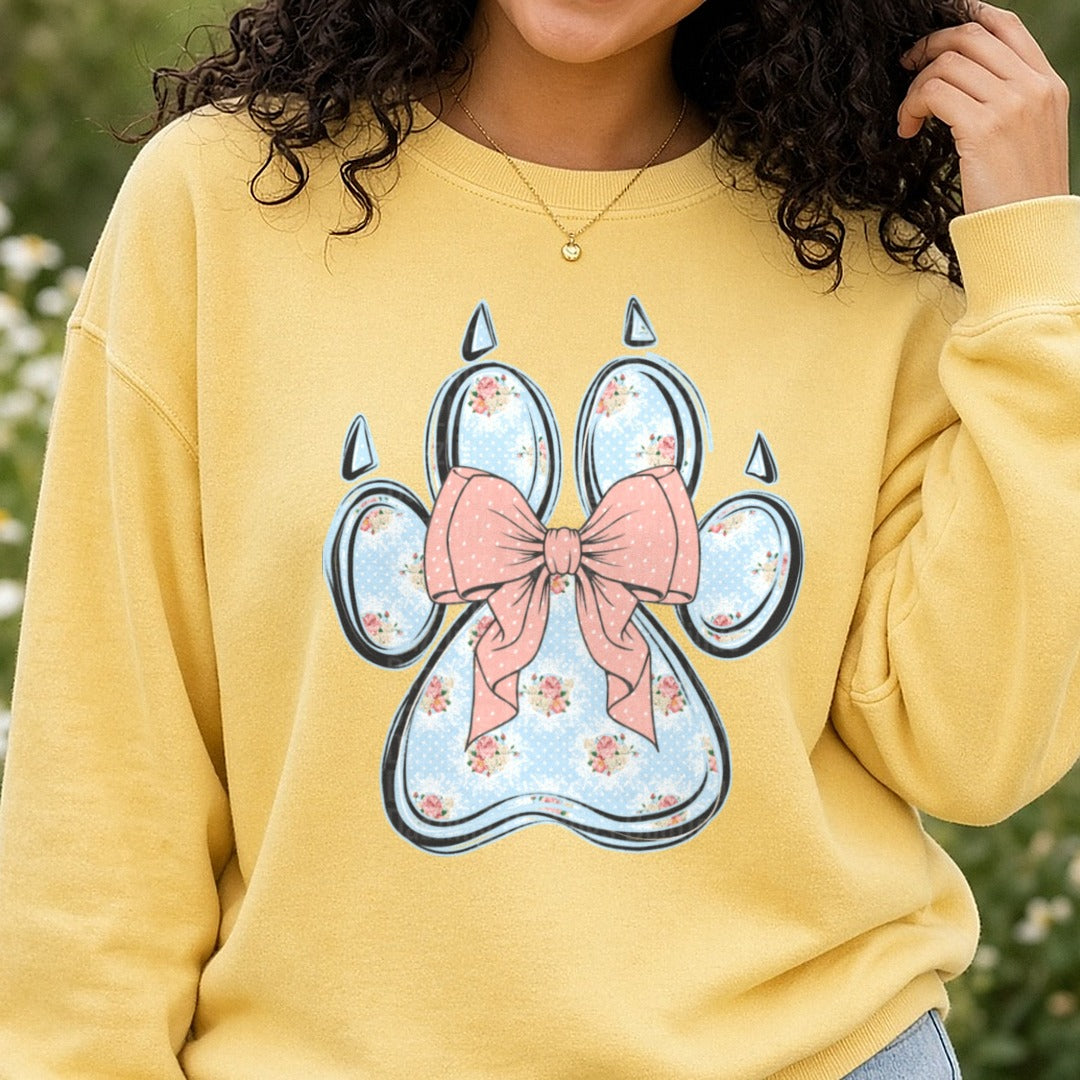 preppy floral lion pocket DTF transfer shown on a Comfort Colors sweatshirt