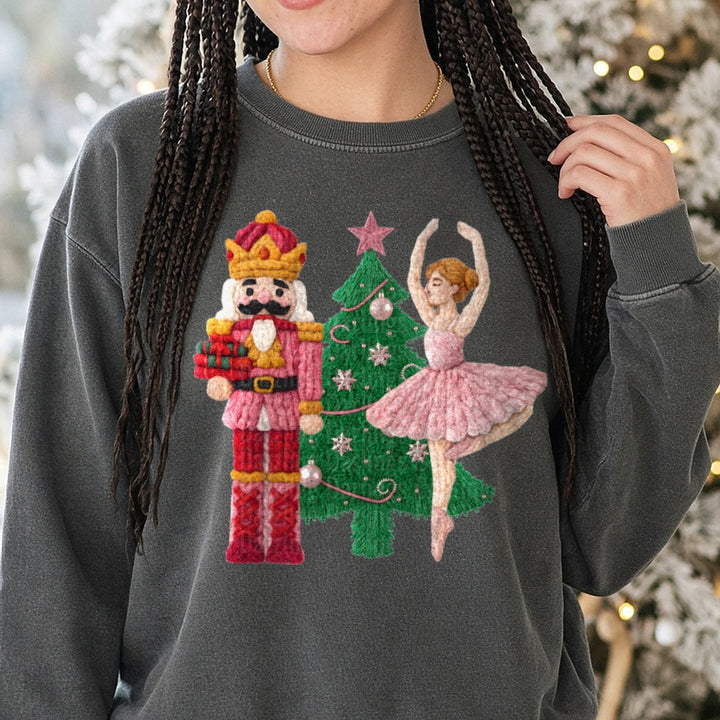 Nutcracker Ballerina DTF transfer shown on a Comfort Colors sweatshirt