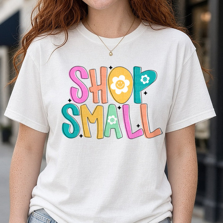 Shop Small Retro Doodle DTF transfer shown on a Comfort Colors tee