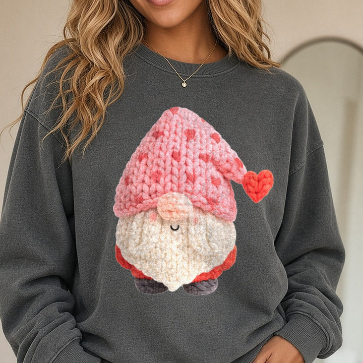 Valentines Day Gnome DTF transfer shown on a Comfort Colors sweatshirt