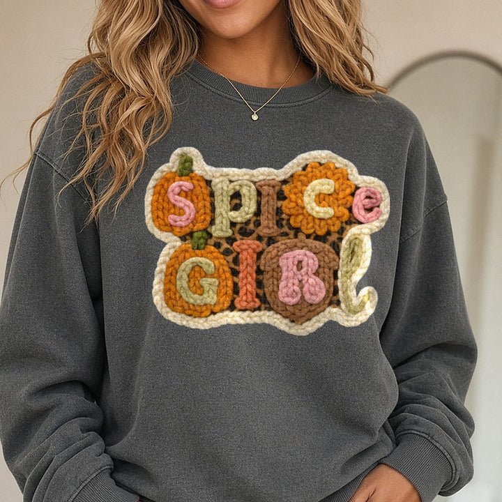 Spice Girl Leopard Yarn (1) DTF transfer shown on a Comfort Colors sweatshirt