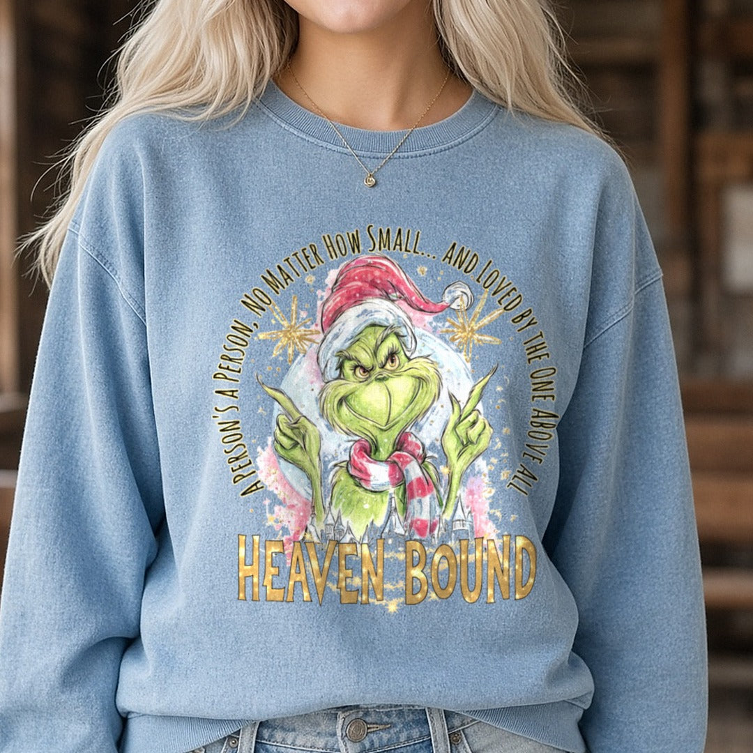 Heaven bound DTF transfer shown on a Comfort Colors sweatshirt