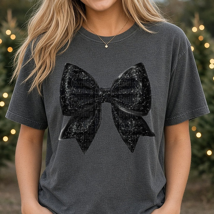 Black Bow DTF transfer shown on a Comfort Colors tee