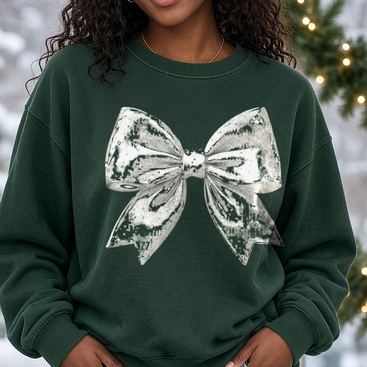 Cream Bow DTF transfer shown on a Comfort Colors sweatshirt