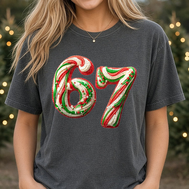 67 Faux Icing DTF transfer shown on a Comfort Colors tee