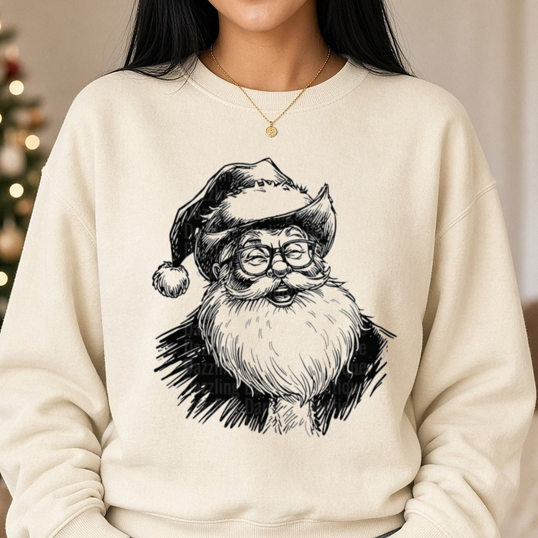 Western Santa Sketch (1) DTF transfer shown on a Comfort Colors sweatshirt